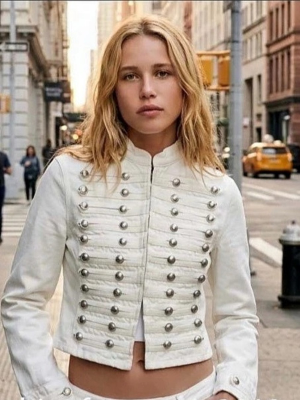 Zara TRF Fitted Denim Jacket with Buttons White